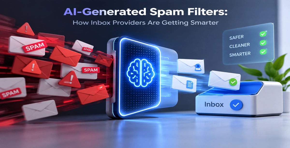 AI-powered spam filter blocking malicious emails before they reach a clean inbox.