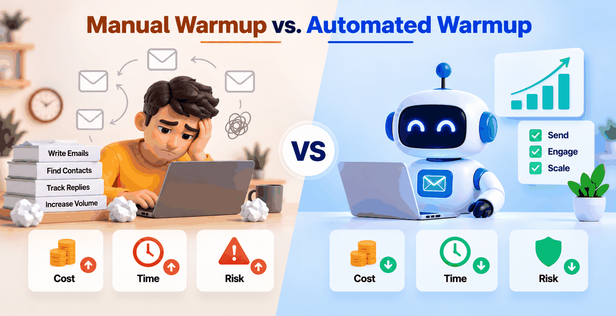 Manual warmup vs. automated warmup comparison, highlighting differences in cost, time, and risk.