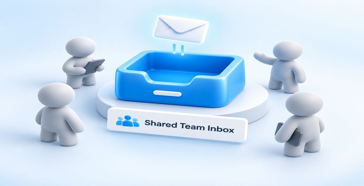 Shared Team Inbox – 3D Team Collaboration Inbox Illustration